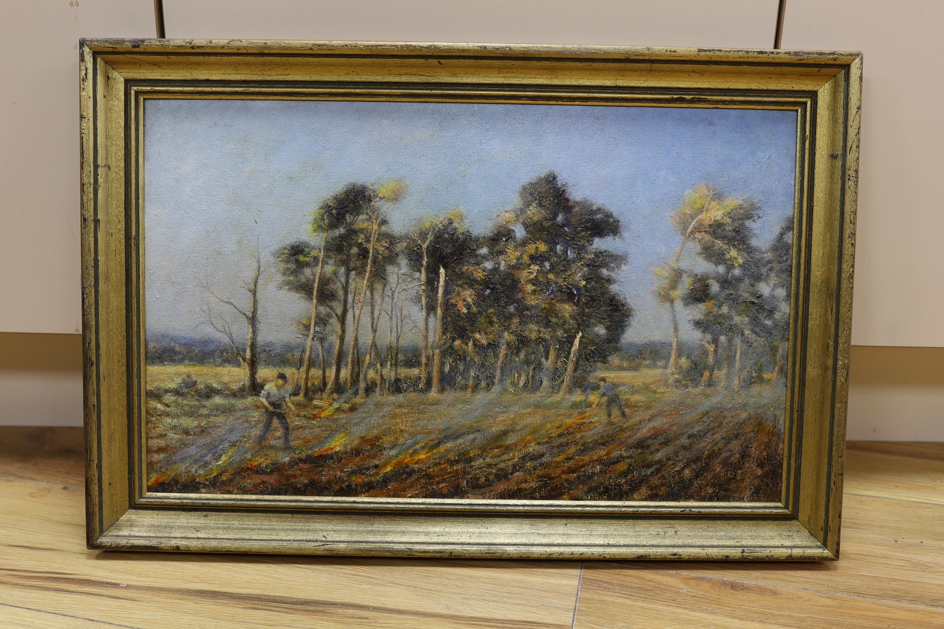 George Cattermole FRSA, oil on board, 'Goring Gap near Worthing', signed with label verso, 32 x 53cm